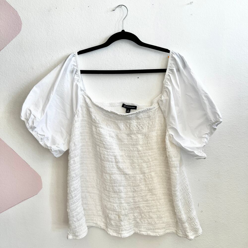 White Smocked Body Puff Sleeve Top Sz 3X‎ Y2K Cottagecore Romantic Retro